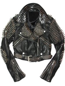Womens Pure Silver Studded Brando Style Black Leather Jacket All Size
