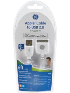 Ge 34464 Sync And Charge Apple Usb Cable, White, 6'