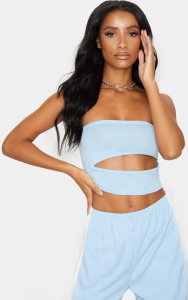 Prettylittlething Baby blue jersey bandeau cut out crop top