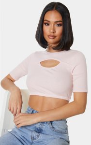 Prettylittlething Baby pink rib cut out crop top