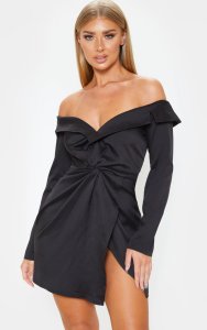 Black Bardot Knot Detail Blazer Dress