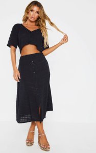 Prettylittlething Black cotton button up beach skirt