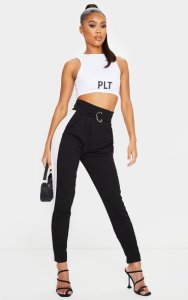 Black D Ring Contrast Panel Skinny Trousers