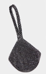 Prettylittlething Black diamante chainmail pouch bag