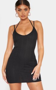 Black Double Strap Detail Ribbed Bodycon