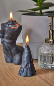 Black Dripping Cone Scented Soy Wax Candle 8cm, Black