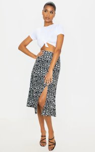 Prettylittlething Black leopard print floaty midi skirt