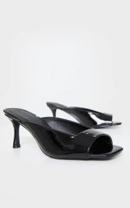 Prettylittlething Black low heel open mule heels