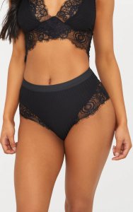 Prettylittlething Black ribbed & lace mix knicker