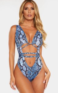 Blue Snake Cut Out Wrap Around Swimsuit
