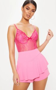 Prettylittlething Candy pink frill front skort