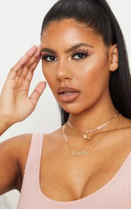 Prettylittlething Gold baby girl and rose chain layering necklace