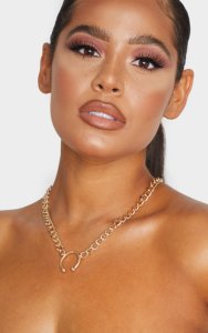 Prettylittlething Gold chunky chain and bull ring necklace