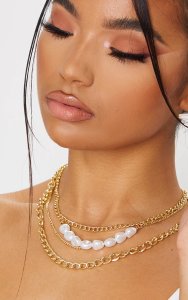 Gold Layered Chain Pearl Necklace
