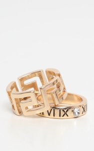 Prettylittlething Gold roman diamante ring 2 pack