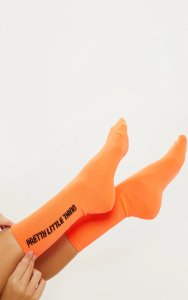 Neon Orange Pretty Little Thing Logo Socks