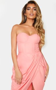 Peach Woven Cup Detail Structured Corset Top