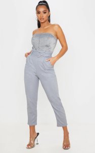 Prettylittlething Petite grey croc print d ring belted skinny trouser