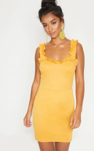 Petite Yellow Frill Hem Bodycon Dress