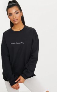 PRETTYLITTLETHING Black Embroidered Oversized Sweater