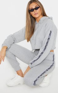 PRETTYLITTLETHING Tall Grey Marl Cropped Hoodie
