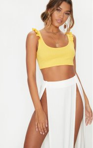 Prettylittlething Red frill ribbed extreme crop top