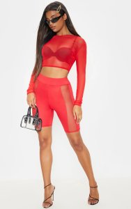 Red Jersey Mesh Front Panel Cycle Short