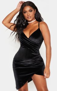 Shape Black Velvet Strappy Wrap Bodycon Dress
