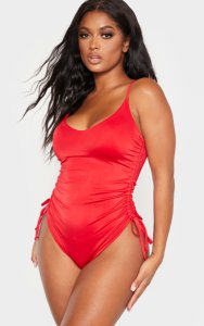 Shape Red Ruched Side High Rise Swimsuit