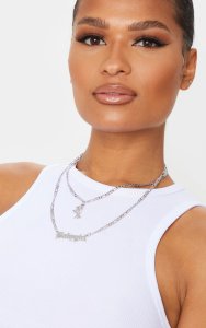 Silver Baby Girl And Rose Chain Layering Necklace