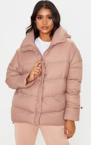 Prettylittlething Taupe hooded puffer jacket