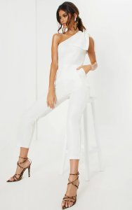 White One Shoulder Woven Sleeveless Jumpsuit