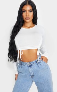 White Ruched Jersey Front Crop Top