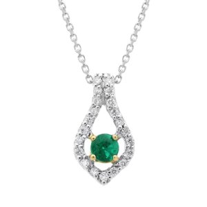 C W Sellors Precious Gemstones 18ct white gold 0.21ct emerald diamond tear shape necklace