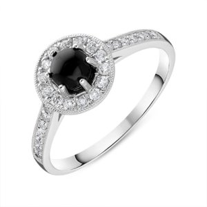 18ct White Gold Whitby Jet 0.23ct Diamond Round Cluster Ring