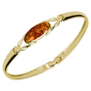 C W Sellors 9ct yellow gold amber celtic oval clip bangle