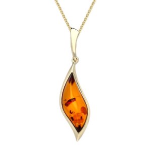 C W Sellors 9ct yellow gold amber curved marquise necklace