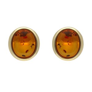 C W Sellors 9ct yellow gold amber framed oval stud earrings