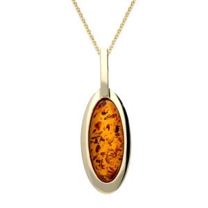 C W Sellors 9ct yellow gold amber long oval frame necklace