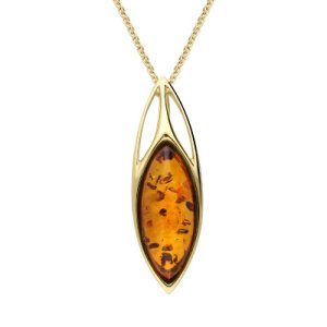C W Sellors 9ct yellow gold amber marquise shaped celtic top necklace