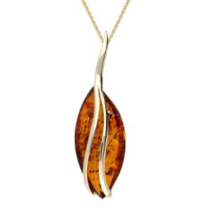 C W Sellors 9ct yellow gold amber marquise wave necklace