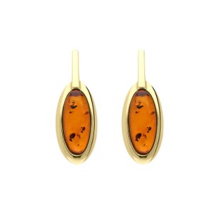 C W Sellors 9ct yellow gold amber oval drop stud earrings