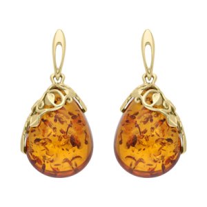 9ct Yellow Gold Amber Pear Drop Earrings