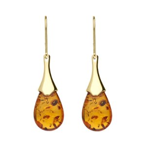 9ct Yellow Gold Amber Pear Hook Earrings