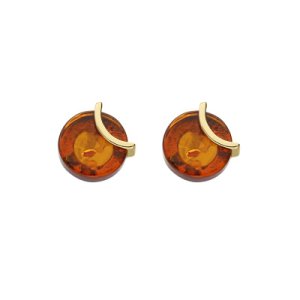 9ct Yellow Gold Amber Round Stud Earrings