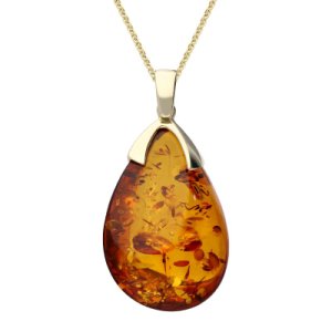 9ct Yellow Gold Capped Amber Pear Necklace