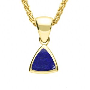 9ct Yellow Gold Lapis Lazuli Curved Triangle Small Necklace