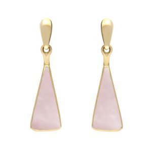 C W Sellors 9ct yellow gold pink mother of pearl triangle drop earrings
