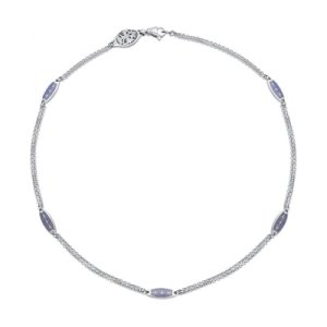Faberge Victor Mayer 18ct White Gold Blue Enamel Linked Chain Necklace