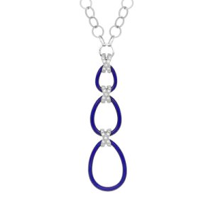 Faberge Victor Mayer 18ct White Gold Diamond Blue Enamel Three Loop Necklace